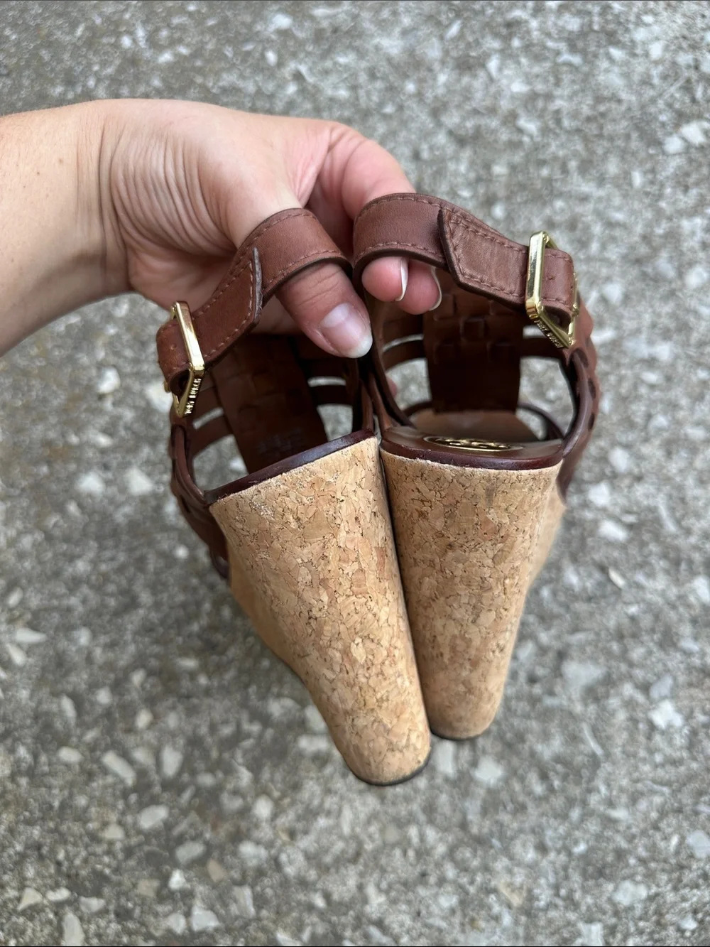 Tory Burch | Brown Leather Platform Wedge Sandals